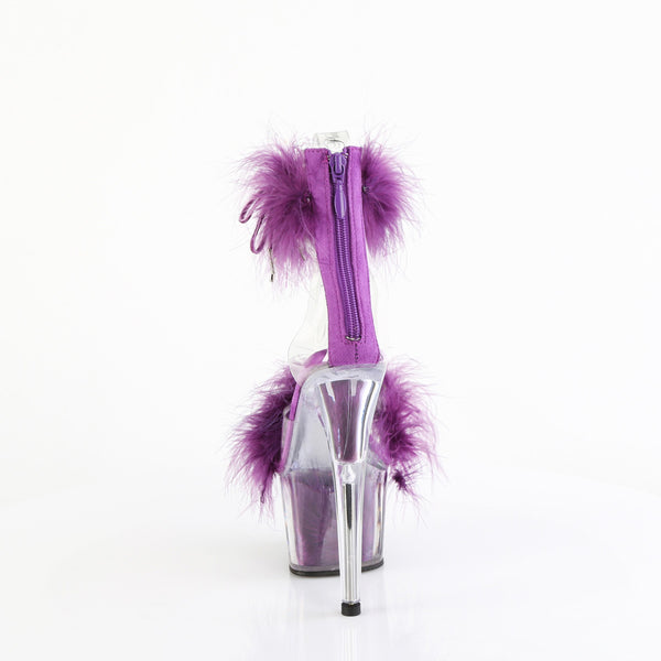7" Heel, 2 3/4" Pf Marabou Fur Ankle Cuff Sandal, Back Zip Pleaser Pleaser ADORE/724F