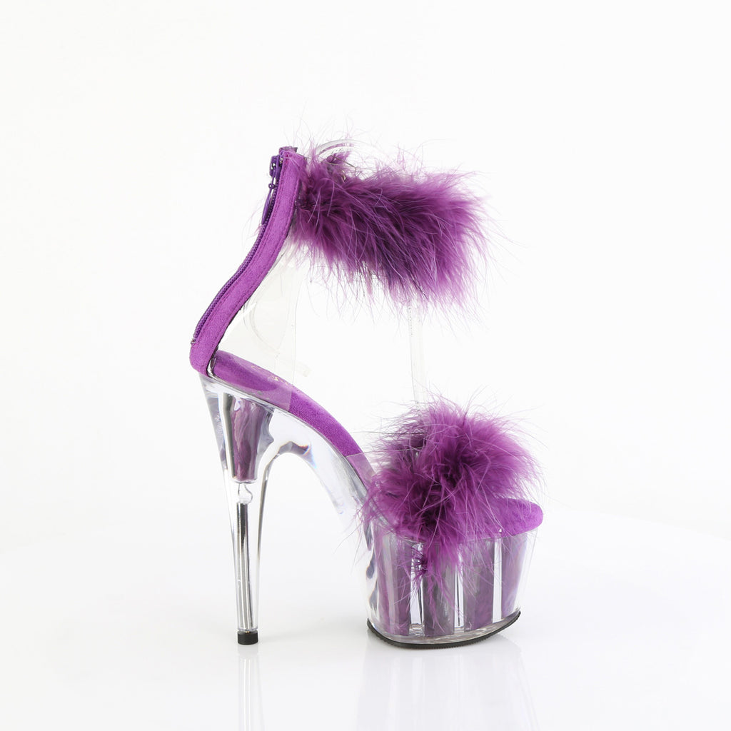 7" Heel, 2 3/4" Pf Marabou Fur Ankle Cuff Sandal, Back Zip Pleaser Pleaser ADORE/724F