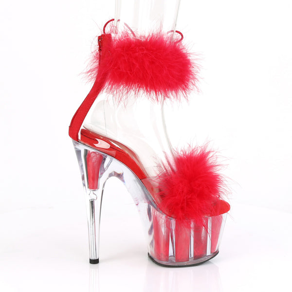 7" Heel, 2 3/4" Pf Marabou Fur Ankle Cuff Sandal, Back Zip Pleaser Pleaser ADORE/724F