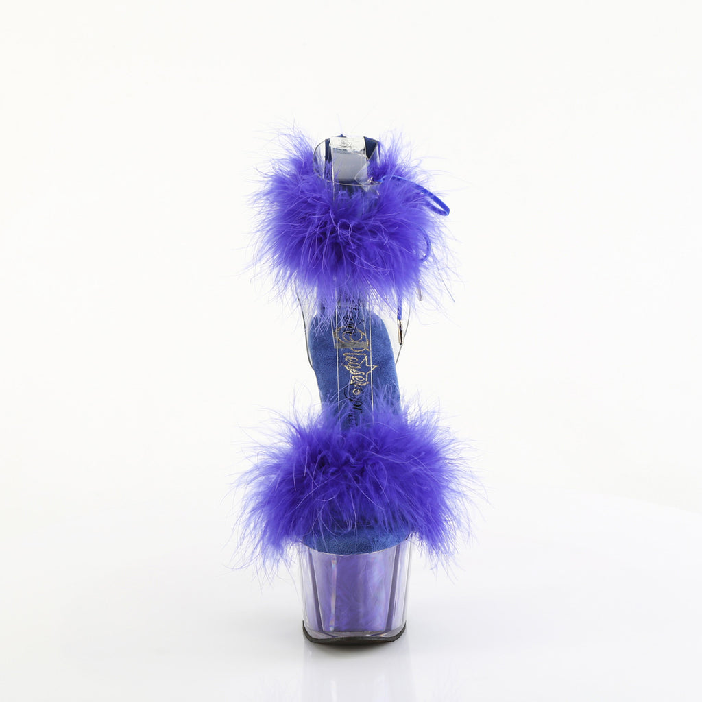 7" Heel, 2 3/4" Pf Marabou Fur Ankle Cuff Sandal, Back Zip Pleaser Pleaser ADORE/724F