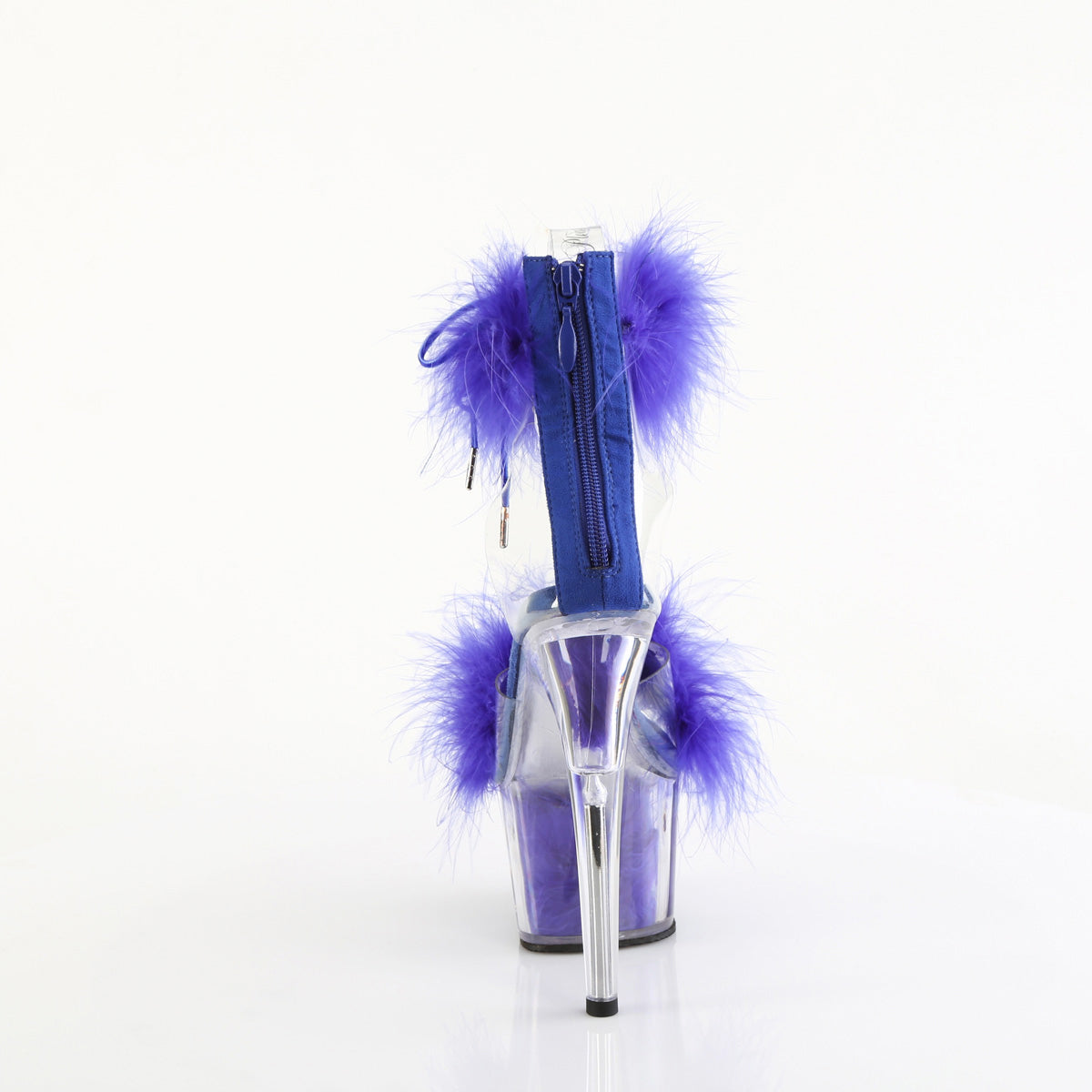 7" Heel, 2 3/4" Pf Marabou Fur Ankle Cuff Sandal, Back Zip Pleaser Pleaser ADORE/724F