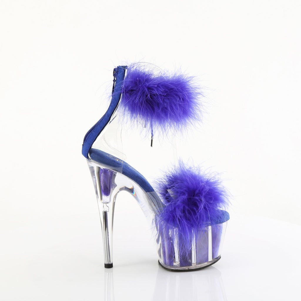 7" Heel, 2 3/4" Pf Marabou Fur Ankle Cuff Sandal, Back Zip Pleaser Pleaser ADORE/724F