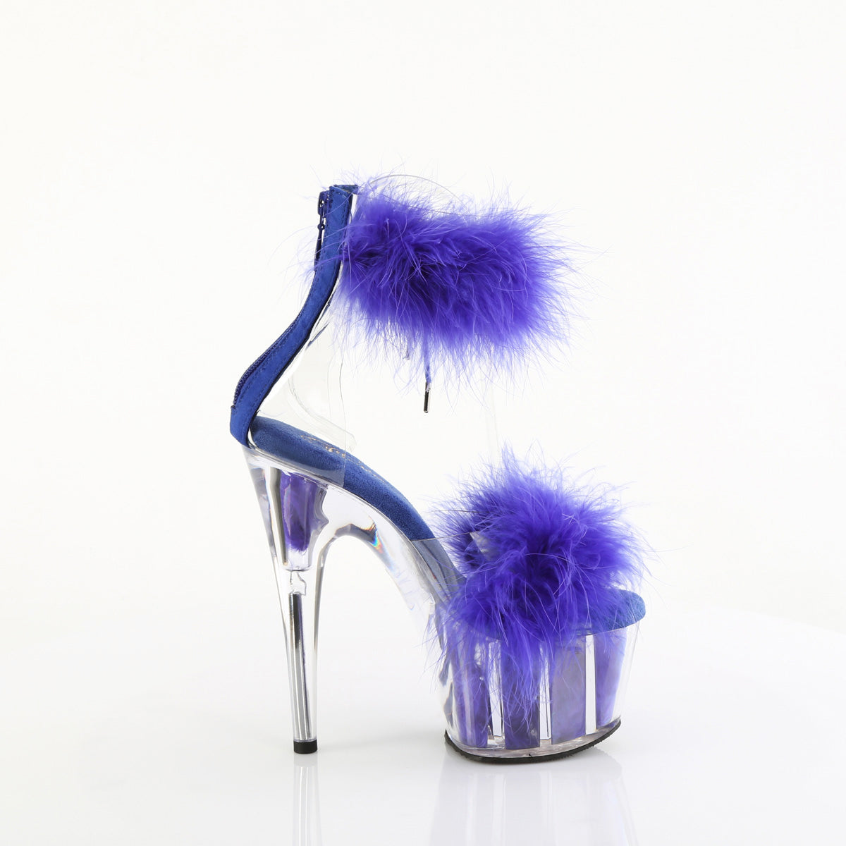 7" Heel, 2 3/4" Pf Marabou Fur Ankle Cuff Sandal, Back Zip Pleaser Pleaser ADORE/724F