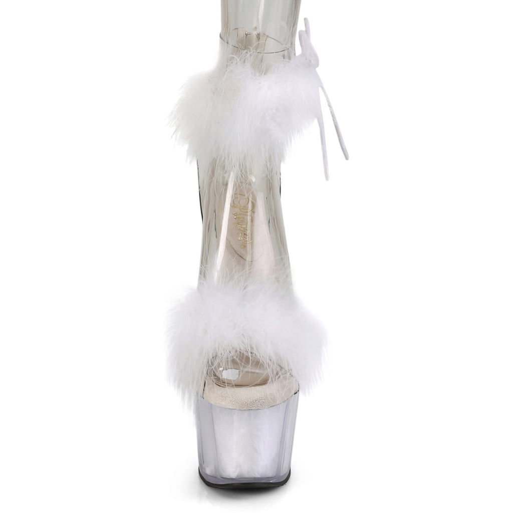 7" Heel, 2 3/4" Pf Marabou Fur Ankle Cuff Sandal, Back Zip Pleaser Pleaser ADORE/724F