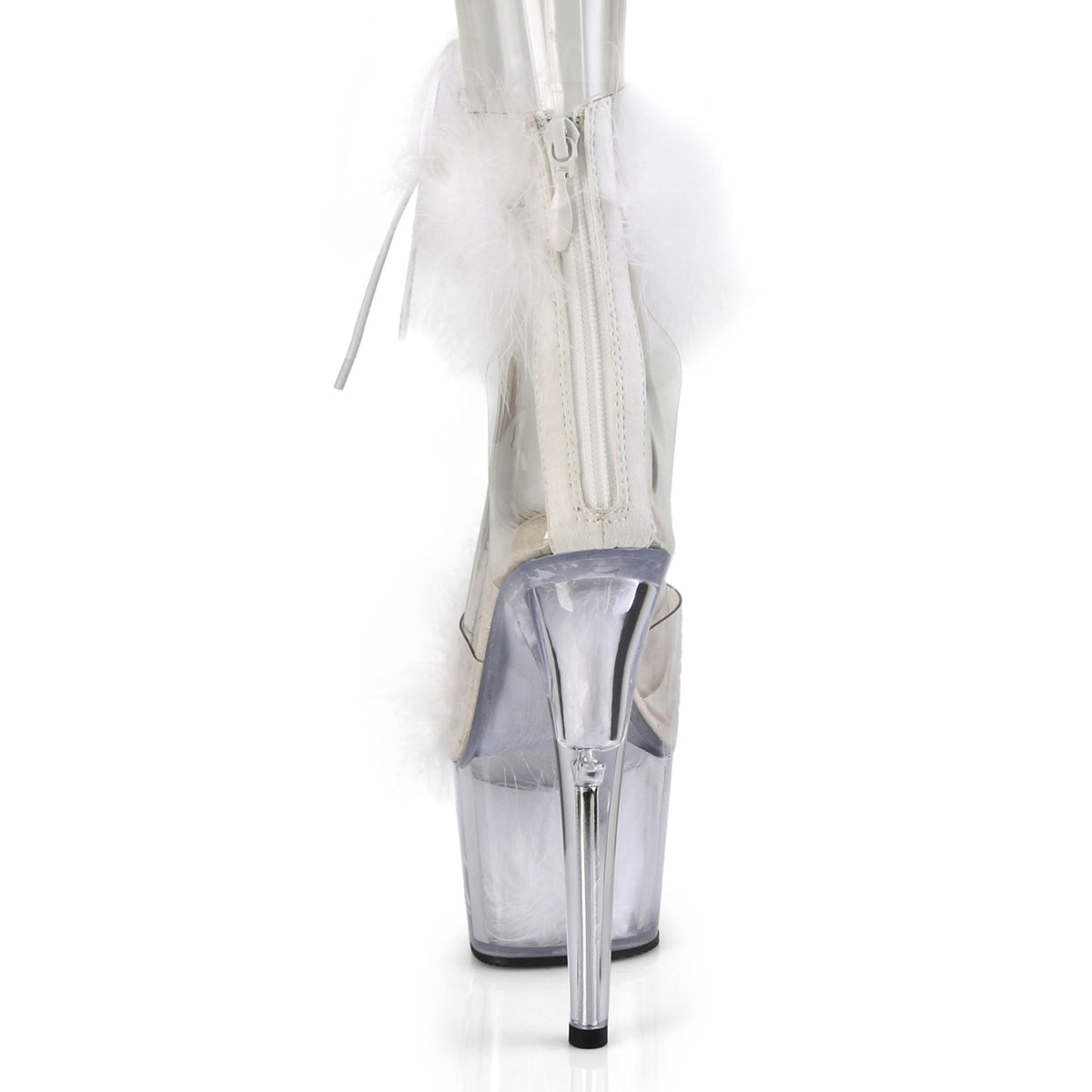 7" Heel, 2 3/4" Pf Marabou Fur Ankle Cuff Sandal, Back Zip Pleaser Pleaser ADORE/724F