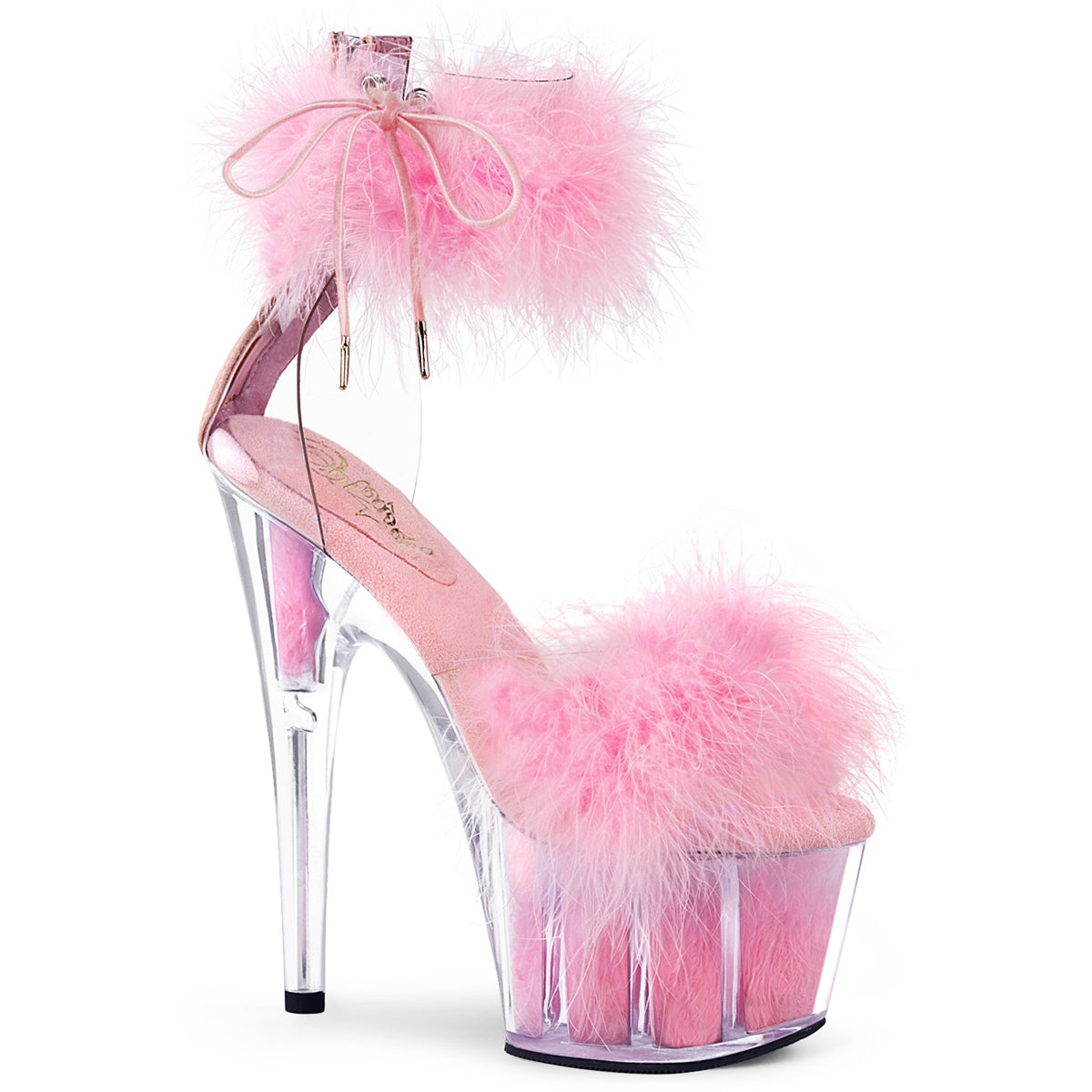 7" Heel, 2 3/4" Pf Marabou Fur Ankle Cuff Sandal, Back Zip Pleaser Pleaser ADORE/724F