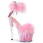 7" Heel, 2 3/4" Pf Marabou Fur Ankle Cuff Sandal, Back Zip Pleaser Pleaser ADORE/724F