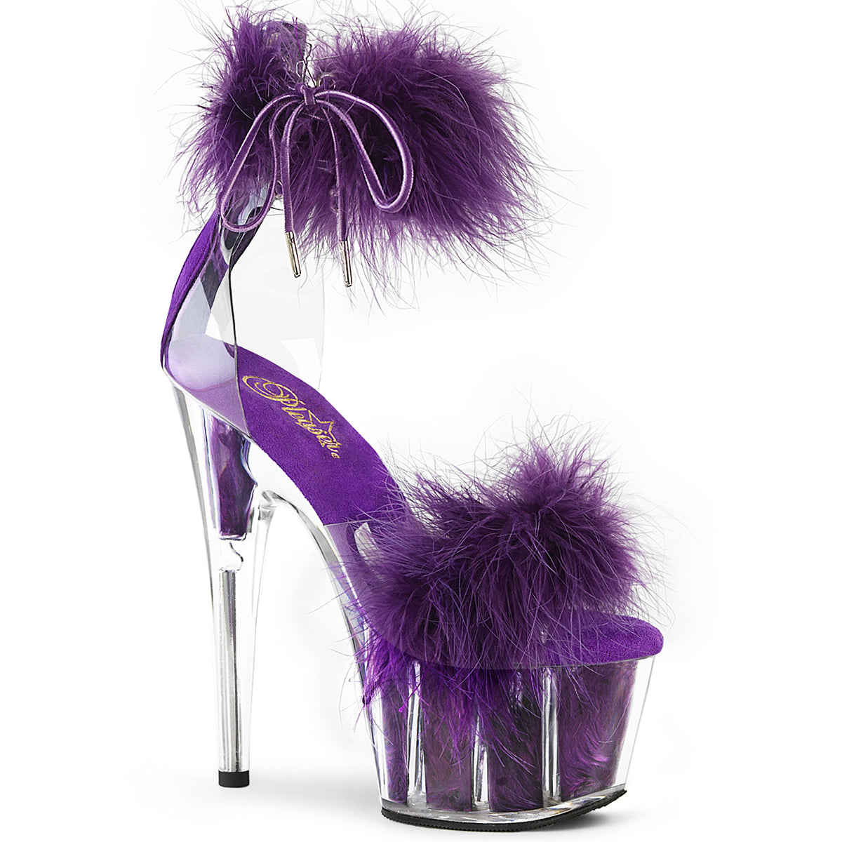 7" Heel, 2 3/4" Pf Marabou Fur Ankle Cuff Sandal, Back Zip Pleaser Pleaser ADORE/724F Main image