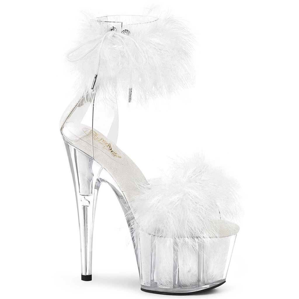 7" Heel, 2 3/4" Pf Marabou Fur Ankle Cuff Sandal, Back Zip Pleaser Pleaser ADORE/724F