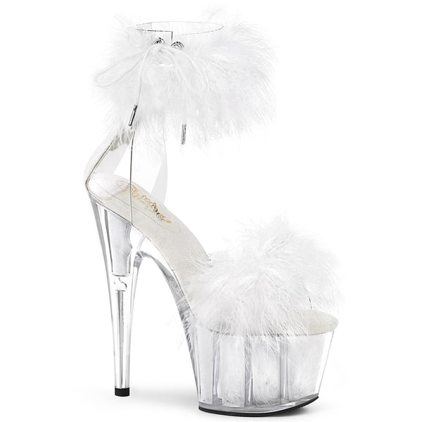 7" Heel, 2 3/4" Pf Marabou Fur Ankle Cuff Sandal, Back Zip Pleaser Pleaser ADORE/724F