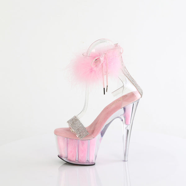 7" Heel, 2 3/4" Pf Marabou Fur Ankle Cuff Sandal, Back Zip Pleaser Pleaser ADORE/727F