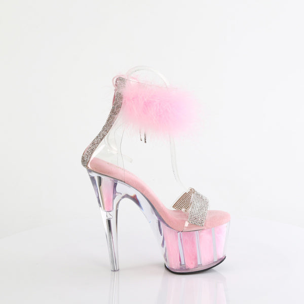 7" Heel, 2 3/4" Pf Marabou Fur Ankle Cuff Sandal, Back Zip Pleaser Pleaser ADORE/727F