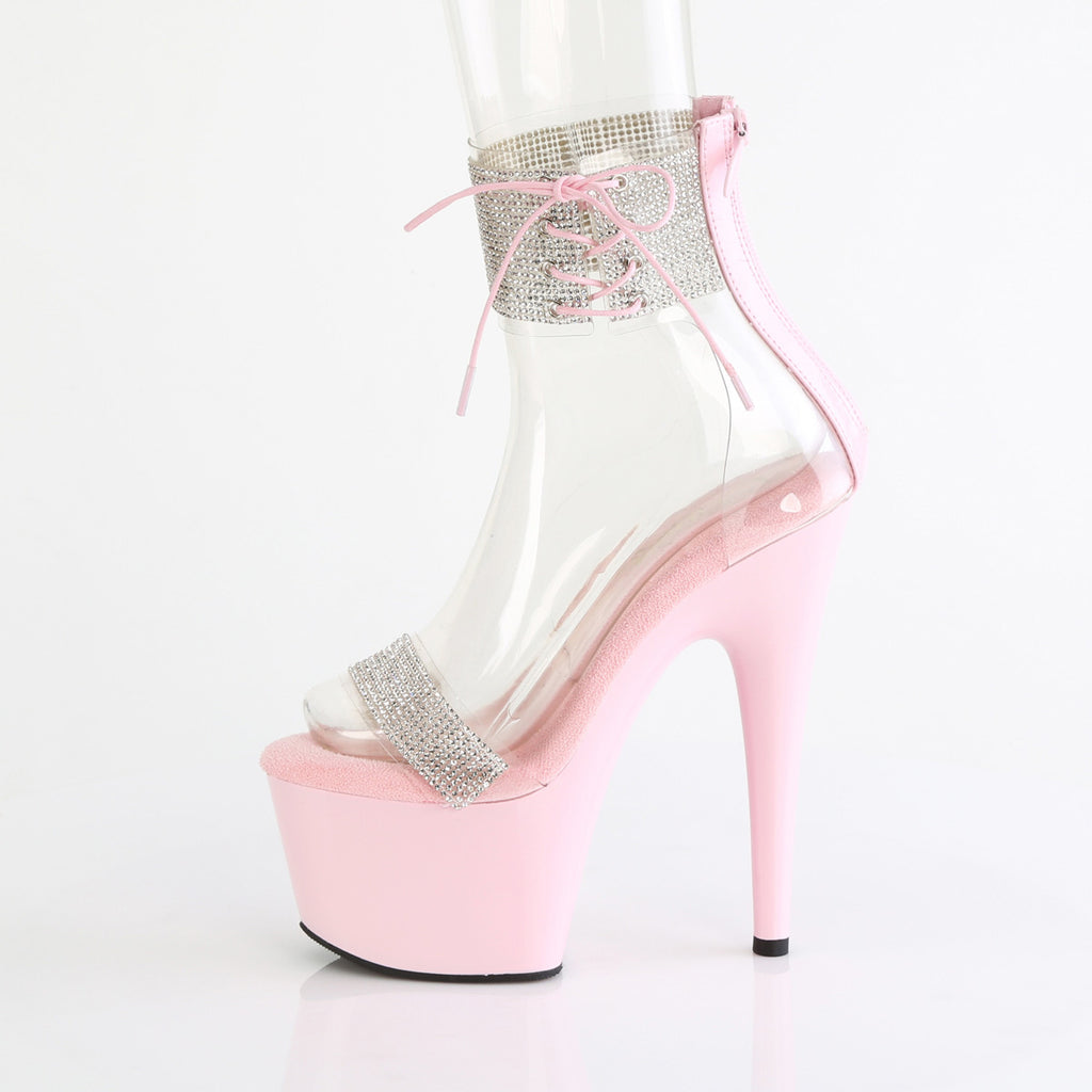 7" Heel, 2 3/4" Pf Ankle Cuff Sandal W/Rs, Back Zip Pleaser Pleaser ADORE/727RS