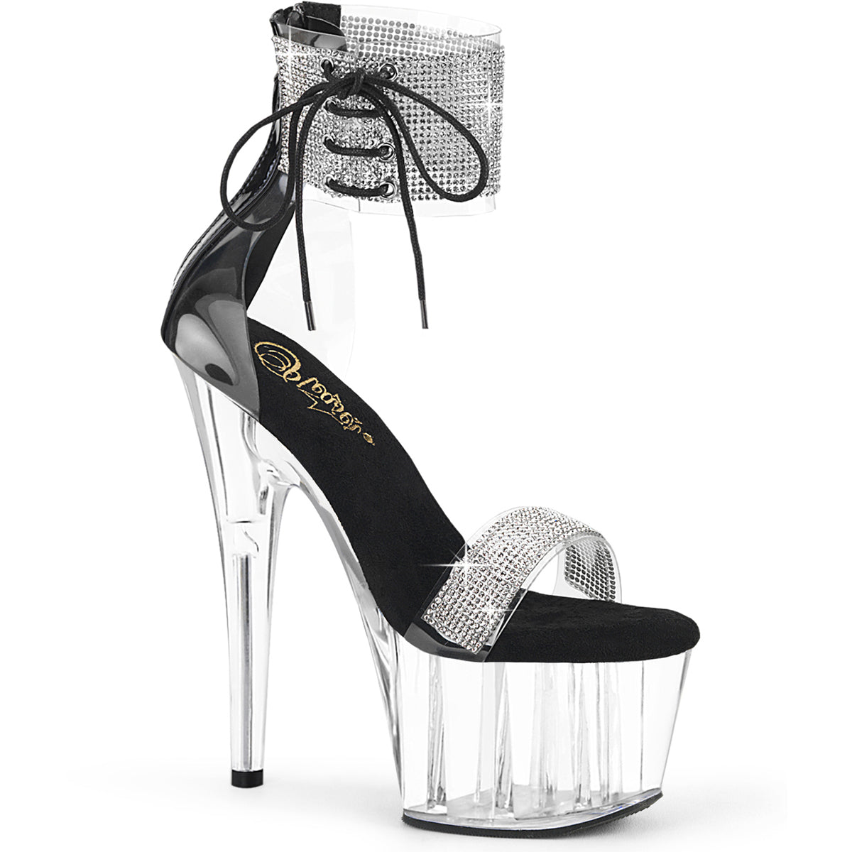 7" Heel, 2 3/4" Pf Ankle Cuff Sandal W/Rs, Back Zip Pleaser Pleaser ADORE/727RS