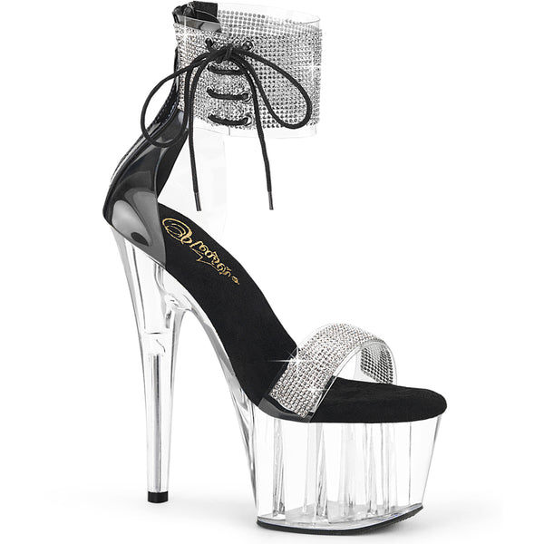 7" Heel, 2 3/4" Pf Ankle Cuff Sandal W/Rs, Back Zip Pleaser Pleaser ADORE/727RS