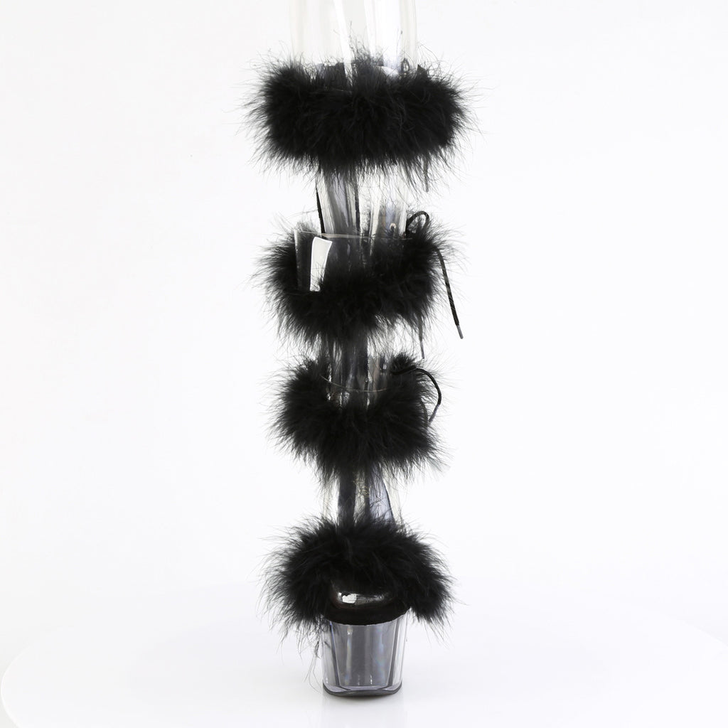 7" Heel, 2 3/4" Pf Marabou Fur Sandal, Back Zip Pleaser Pleaser ADORE/728F