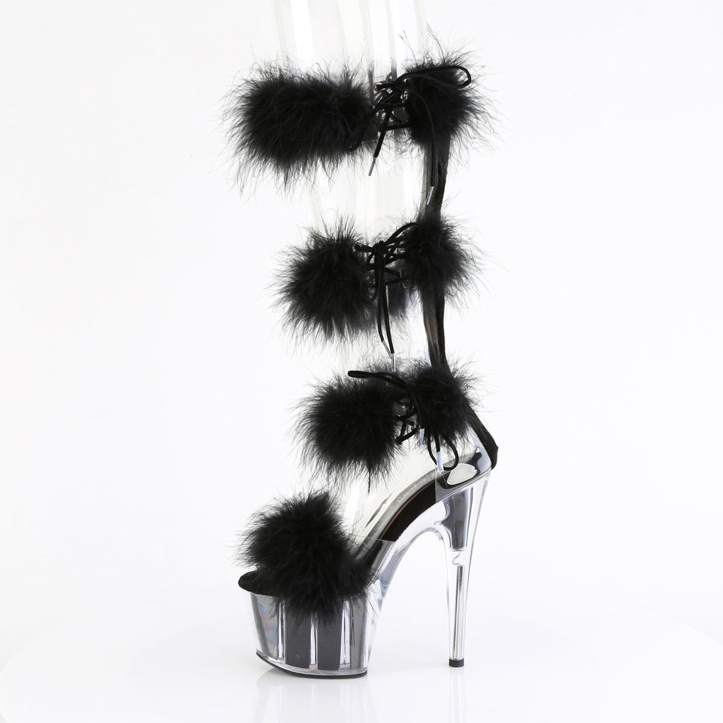 7" Heel, 2 3/4" Pf Marabou Fur Sandal, Back Zip Pleaser Pleaser ADORE/728F