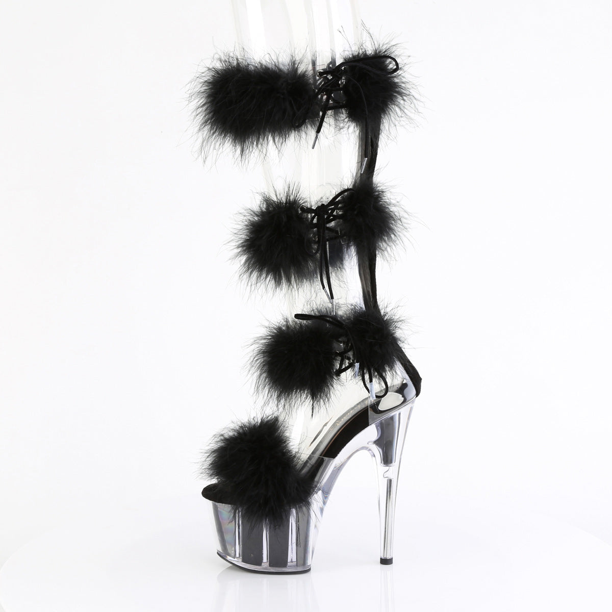 7" Heel, 2 3/4" Pf Marabou Fur Sandal, Back Zip Pleaser Pleaser ADORE/728F