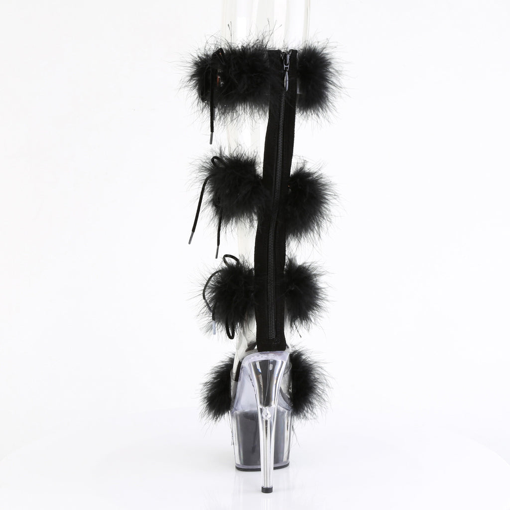 7" Heel, 2 3/4" Pf Marabou Fur Sandal, Back Zip Pleaser Pleaser ADORE/728F