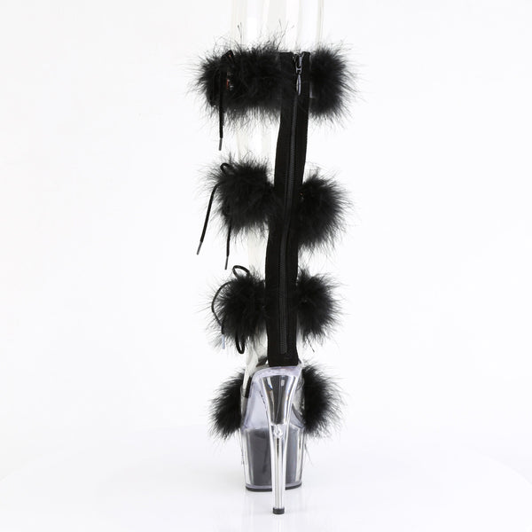 7" Heel, 2 3/4" Pf Marabou Fur Sandal, Back Zip Pleaser Pleaser ADORE/728F