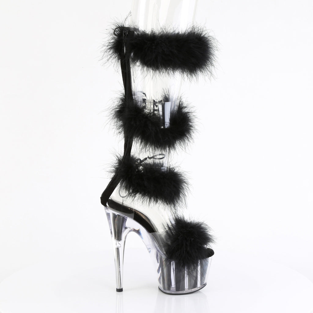 7" Heel, 2 3/4" Pf Marabou Fur Sandal, Back Zip Pleaser Pleaser ADORE/728F