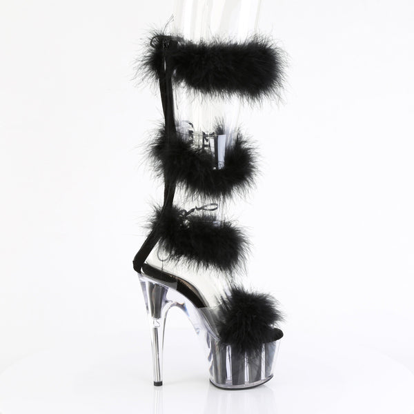 7" Heel, 2 3/4" Pf Marabou Fur Sandal, Back Zip Pleaser Pleaser ADORE/728F