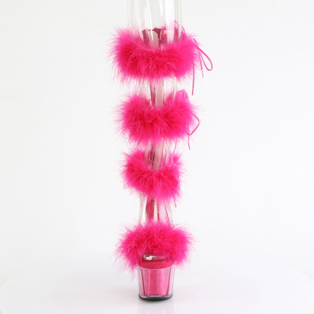 7" Heel, 2 3/4" Pf Marabou Fur Sandal, Back Zip Pleaser Pleaser ADORE/728F
