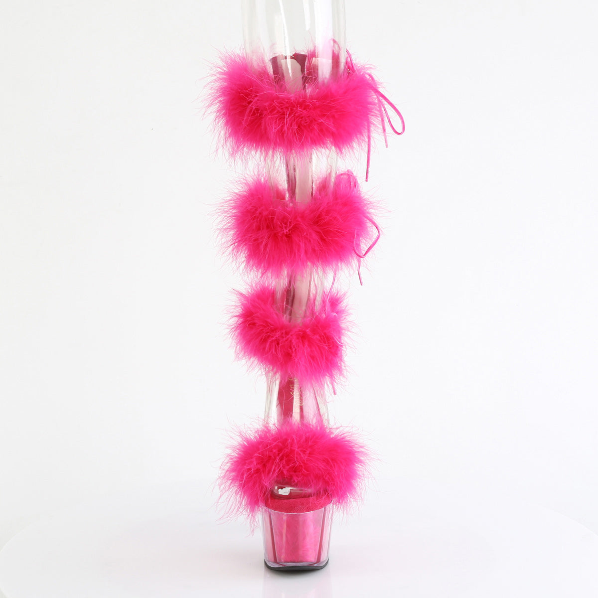 7" Heel, 2 3/4" Pf Marabou Fur Sandal, Back Zip Pleaser Pleaser ADORE/728F