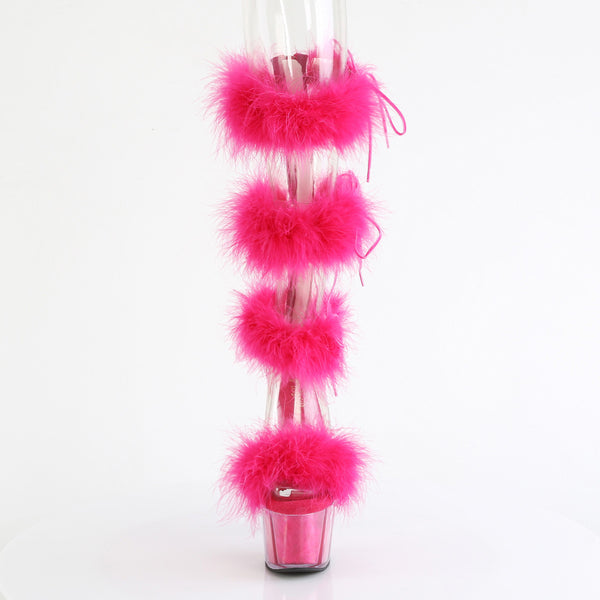 7" Heel, 2 3/4" Pf Marabou Fur Sandal, Back Zip Pleaser Pleaser ADORE/728F