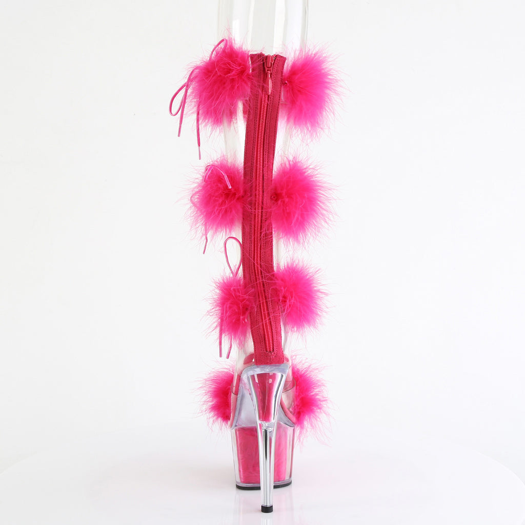 7" Heel, 2 3/4" Pf Marabou Fur Sandal, Back Zip Pleaser Pleaser ADORE/728F