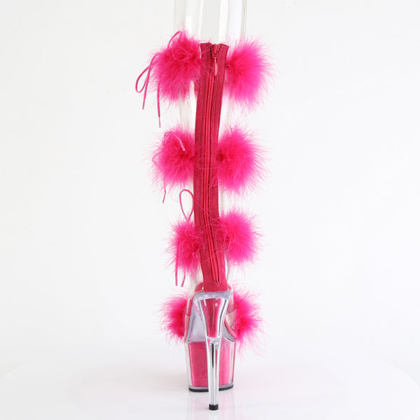 7" Heel, 2 3/4" Pf Marabou Fur Sandal, Back Zip Pleaser Pleaser ADORE/728F