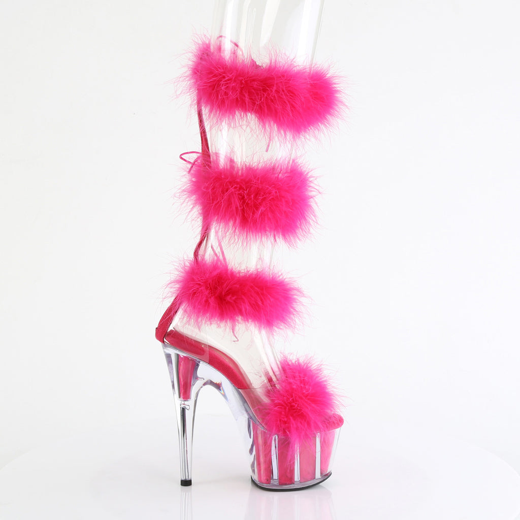 7" Heel, 2 3/4" Pf Marabou Fur Sandal, Back Zip Pleaser Pleaser ADORE/728F