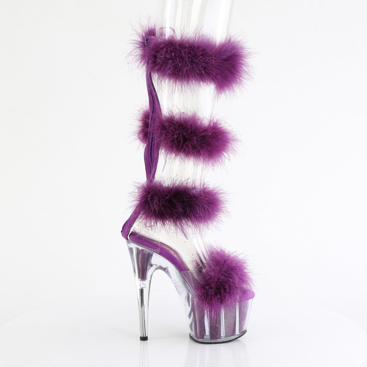 7" Heel, 2 3/4" Pf Marabou Fur Sandal, Back Zip Pleaser Pleaser ADORE/728F
