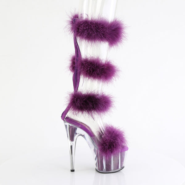 7" Heel, 2 3/4" Pf Marabou Fur Sandal, Back Zip Pleaser Pleaser ADORE/728F