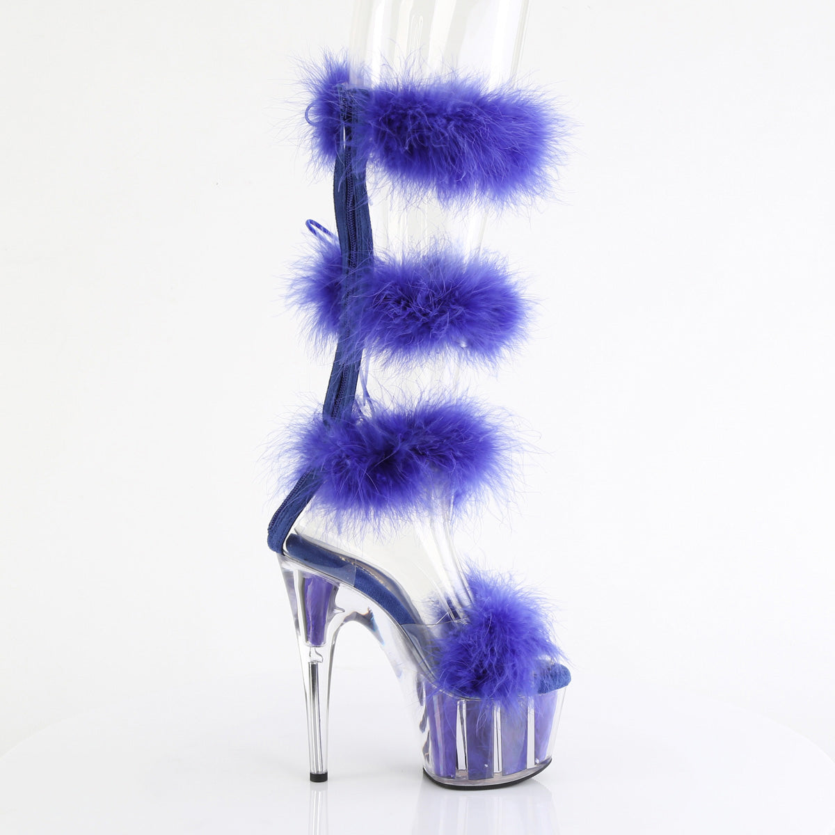 7" Heel, 2 3/4" Pf Marabou Fur Sandal, Back Zip Pleaser Pleaser ADORE/728F