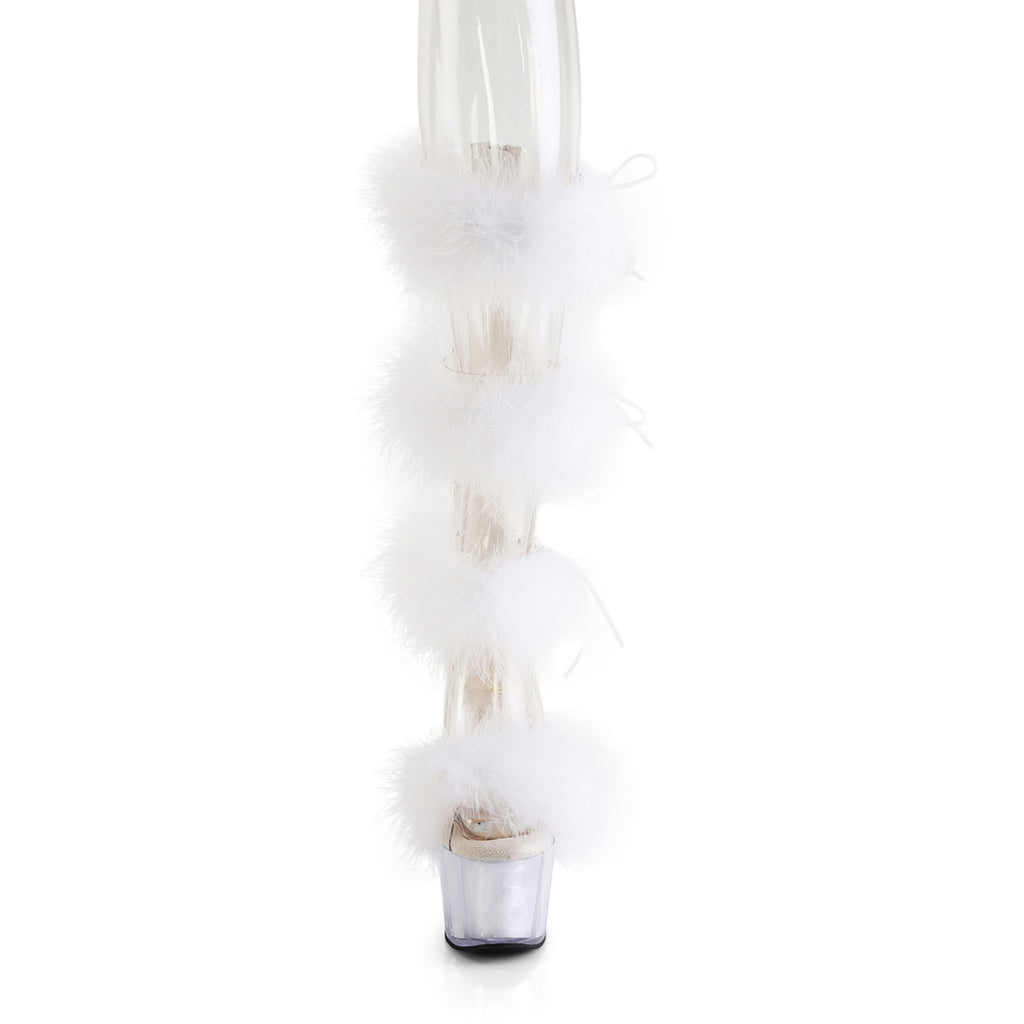 7" Heel, 2 3/4" Pf Marabou Fur Sandal, Back Zip Pleaser Pleaser ADORE/728F