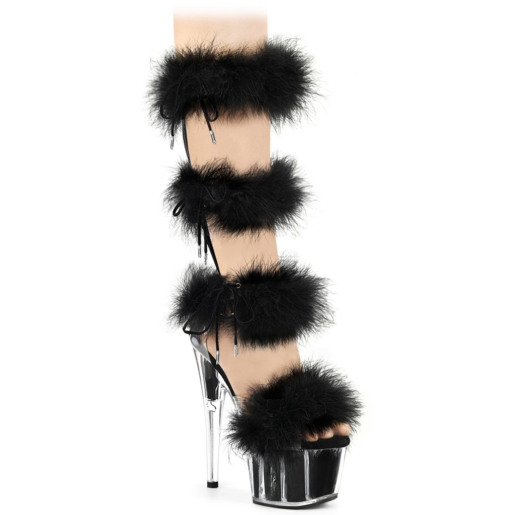 7" Heel, 2 3/4" Pf Marabou Fur Sandal, Back Zip Pleaser Pleaser ADORE/728F