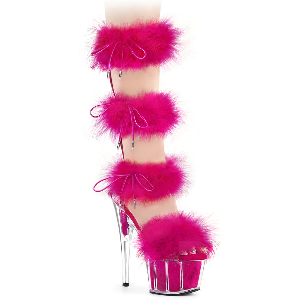 7" Heel, 2 3/4" Pf Marabou Fur Sandal, Back Zip Pleaser Pleaser ADORE/728F