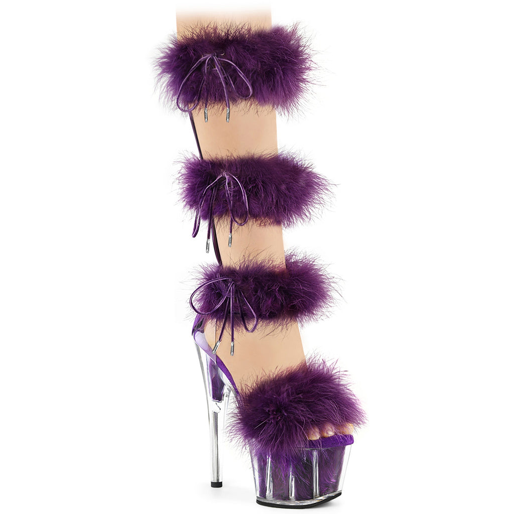 7" Heel, 2 3/4" Pf Marabou Fur Sandal, Back Zip Pleaser Pleaser ADORE/728F