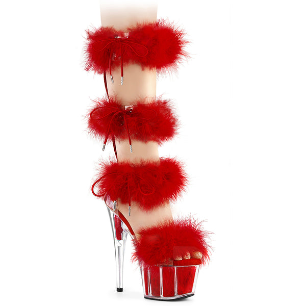 7" Heel, 2 3/4" Pf Marabou Fur Sandal, Back Zip Pleaser Pleaser ADORE/728F