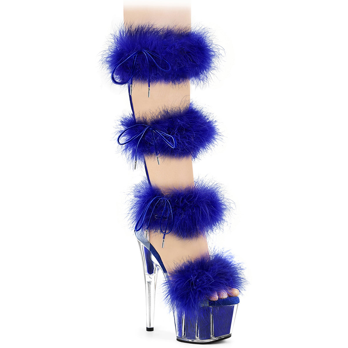 7" Heel, 2 3/4" Pf Marabou Fur Sandal, Back Zip Pleaser Pleaser ADORE/728F