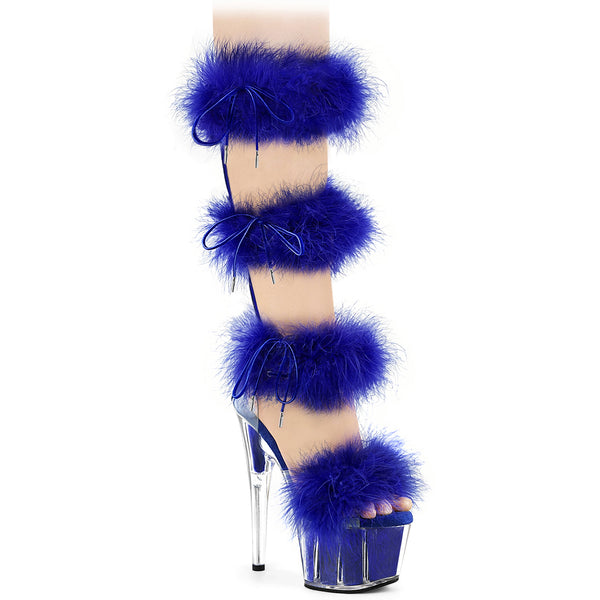 7" Heel, 2 3/4" Pf Marabou Fur Sandal, Back Zip Pleaser Pleaser ADORE/728F