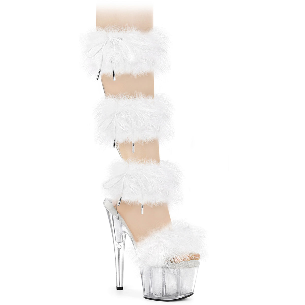 7" Heel, 2 3/4" Pf Marabou Fur Sandal, Back Zip Pleaser Pleaser ADORE/728F