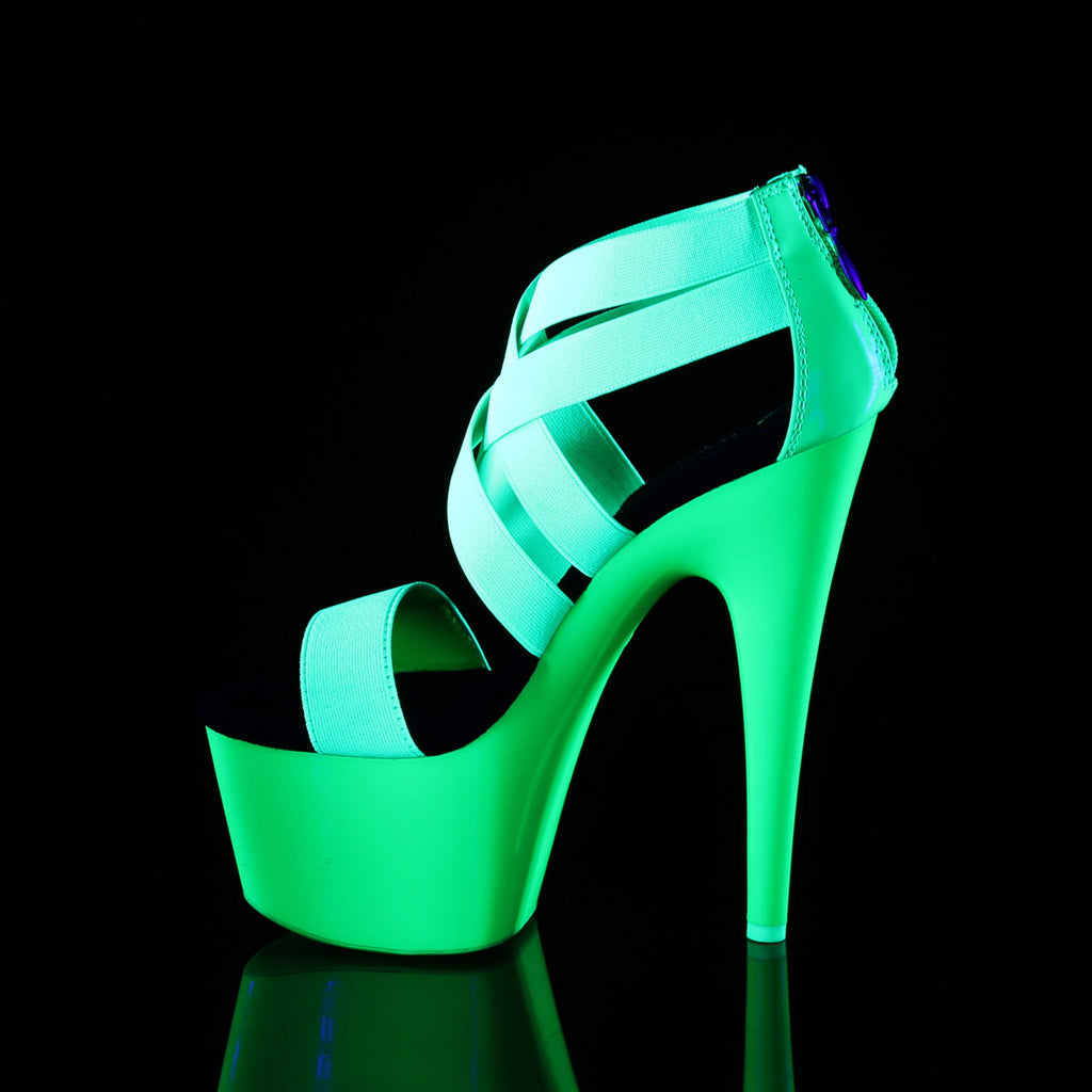 7" Heel, 2 3/4" PF UV Reactive Criss Cross Sandal, Back Zip Pleaser  ADORE/769UV