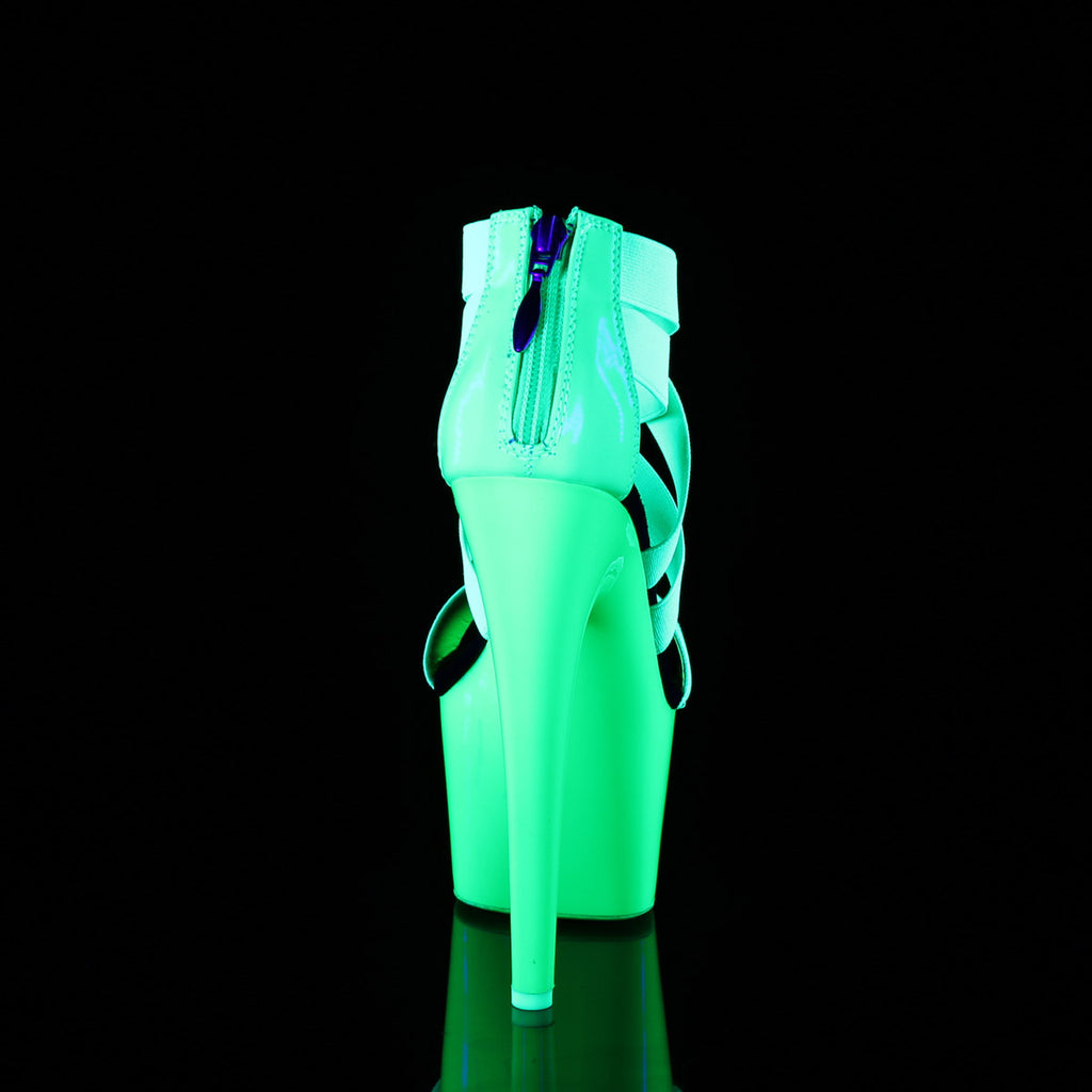 7" Heel, 2 3/4" PF UV Reactive Criss Cross Sandal, Back Zip Pleaser  ADORE/769UV