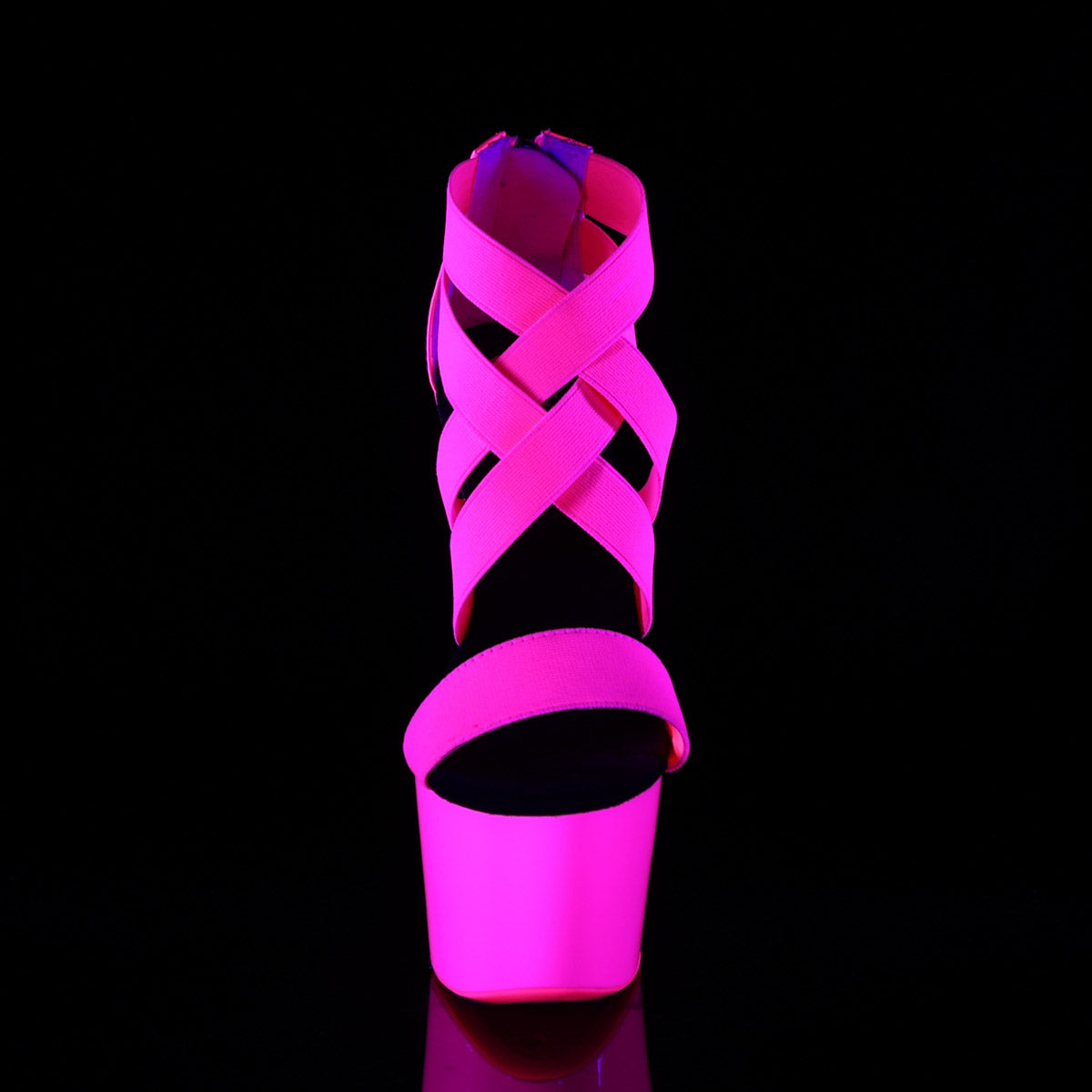 7" Heel, 2 3/4" PF UV Reactive Criss Cross Sandal, Back Zip Pleaser Pleaser ADORE/769UV