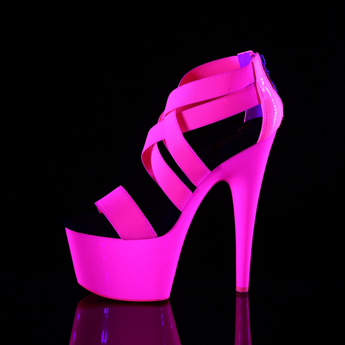 7" Heel, 2 3/4" PF UV Reactive Criss Cross Sandal, Back Zip Pleaser Pleaser ADORE/769UV