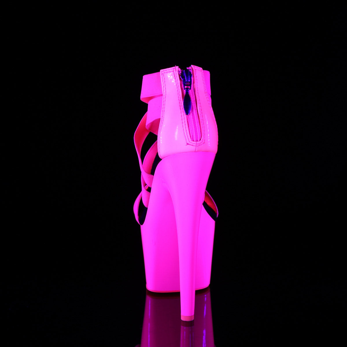 7" Heel, 2 3/4" PF UV Reactive Criss Cross Sandal, Back Zip Pleaser Pleaser ADORE/769UV