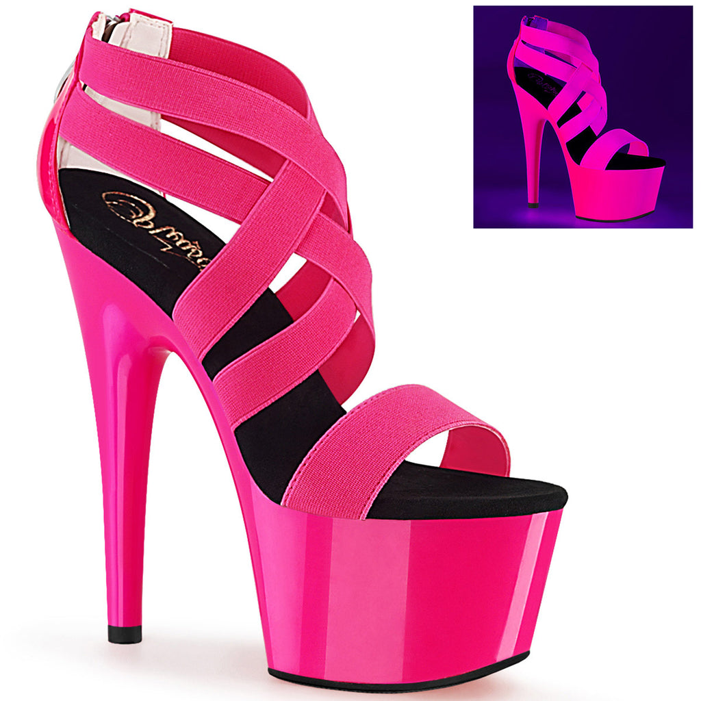 7" Heel, 2 3/4" PF UV Reactive Criss Cross Sandal, Back Zip Pleaser Pleaser ADORE/769UV