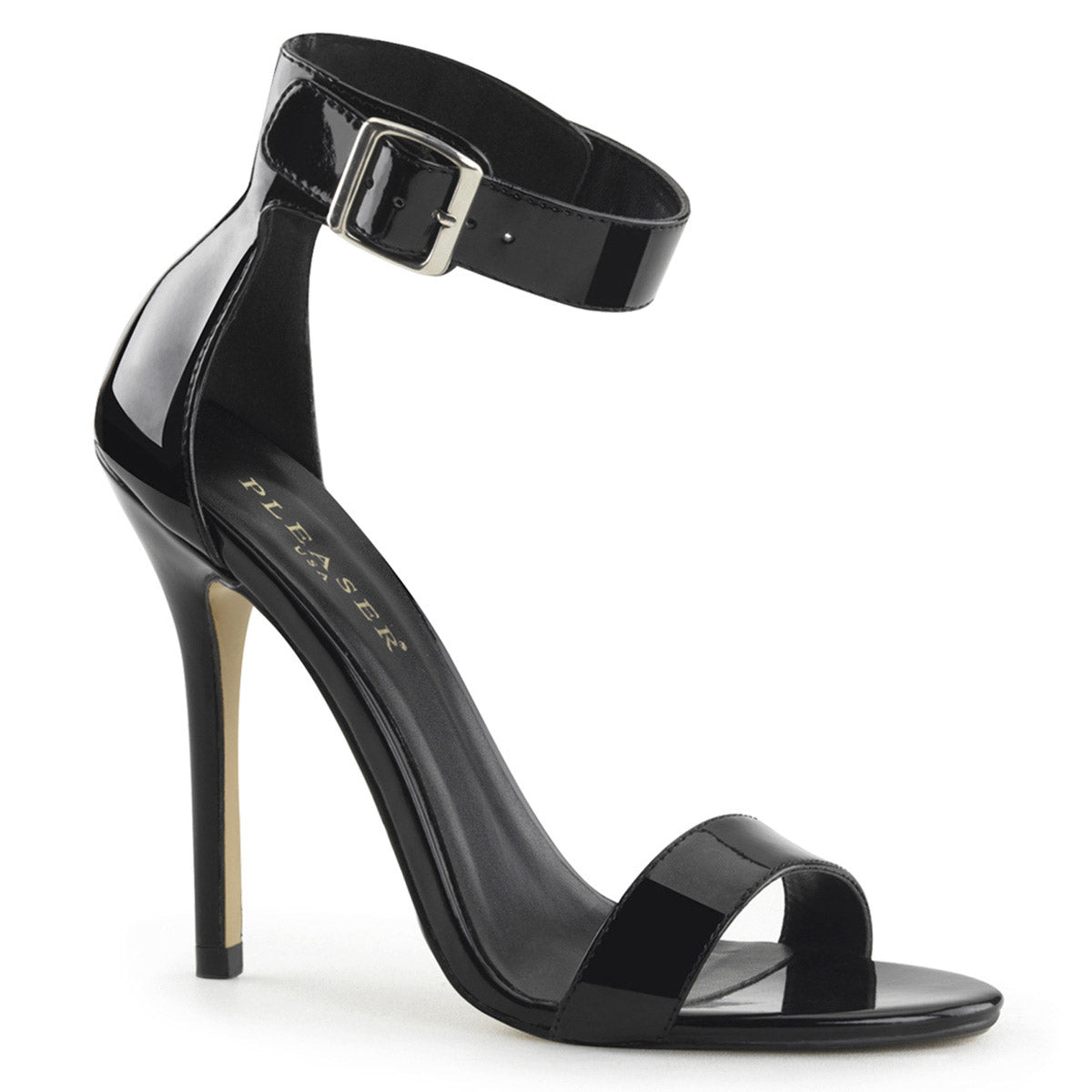 5" Heel, Closed Back Sandal W/ Buckled Ankle Strap Blk Pat Pleaser Pleaser AMUSE/10 Main image